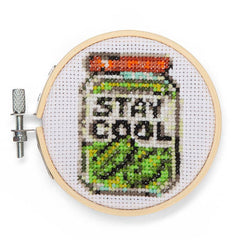 Kikkerland Pickle Jar Mini Cross Stitch Embroidery Kit