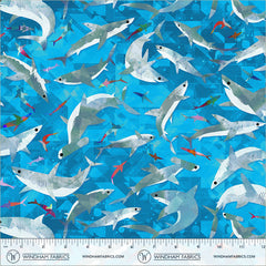 Windham Animal Kingdom Stealthy Sharks Cyan cotton fabric 55462D-7 - detail