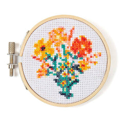 Kikkerland Mini Cross Stitch Kit – Flowers, Beginner Friendly