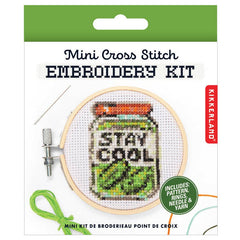 Kikkerland Pickle Jar Mini Cross Stitch Embroidery Kit