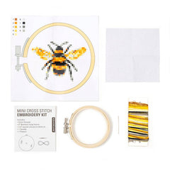 Kikkerland Mini Cross Stitch Kit – Bee, Beginner Friendly