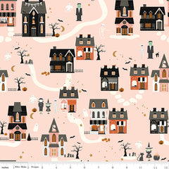 Riley Blake Frank and Friends Houses Pink C17471-PINK with ruler