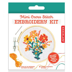 Kikkerland Mini Cross Stitch Kit – Flowers, Beginner Friendly