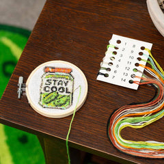 Kikkerland Pickle Jar Mini Cross Stitch Embroidery Kit