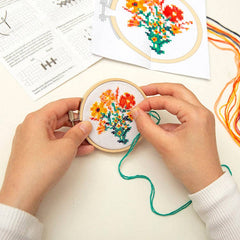 Kikkerland Mini Cross Stitch Kit – Flowers, Beginner Friendly