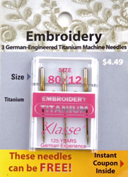 Klassé Titanium Embroidery Needle - Size 80/12