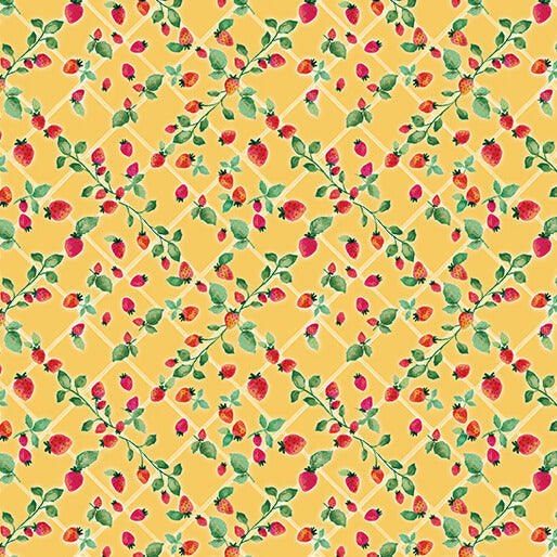 Benartex Peaches & Cream 15331-32 Sweet Strawberries Golden Yellow quilting cotton fabric