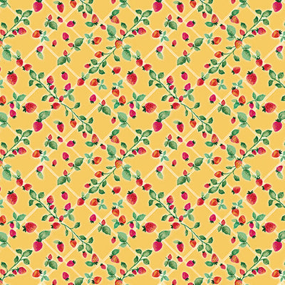 Benartex Peaches & Cream 15331-32 Sweet Strawberries Golden Yellow quilting cotton fabric