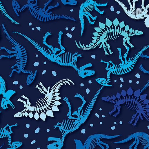 Benartex Dino Friends 15400-56 Dino Fossils Navy quilting cotton fabric