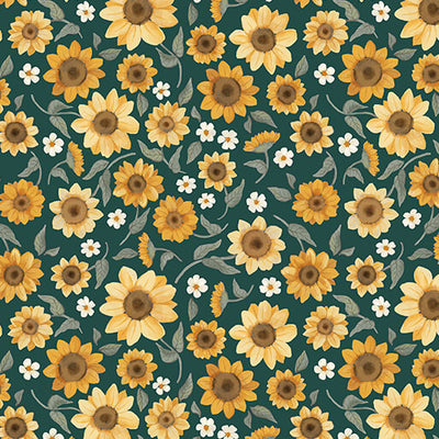 Benartex Heirloom Garden 16918-85 Sunflower Fields Dark Teal