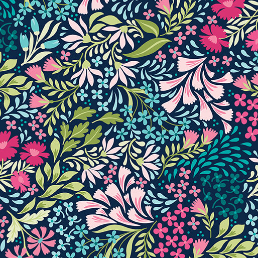 Benartex Garden Dalliance 17300-56 Promenade Indigo quilting cotton fabric