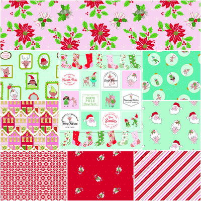 Riley Blake Claus & Co. 1 Yard Bundle Pink, 9 Pcs.