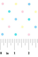 Pastel Polka Dot Pique - Pink, Blue, Green and Yellow - Shown with a ruler for scale
