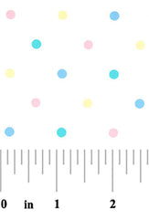 Pastel Polka Dot Pique - Pink, Blue, Green and Yellow - Shown with a ruler for scale