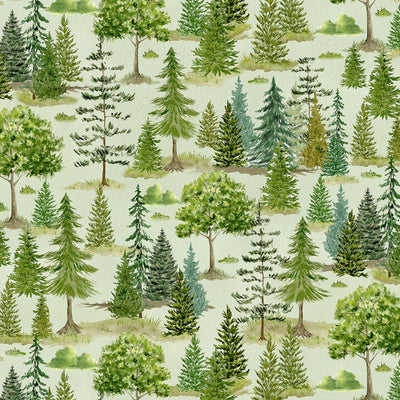 Henry Glass Happy Campers Forest Green 2726-66 - Sharon Kuplack - 43"/44" quilting cotton - by the 1/4 yard