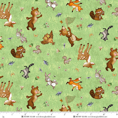 Henry Glass Happy Campers Frolicking Friends Green 2727-66 fabric