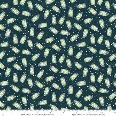 Henry Glass Happy Campers Fireflies Lime/Dark Teal 2735-67 fabric