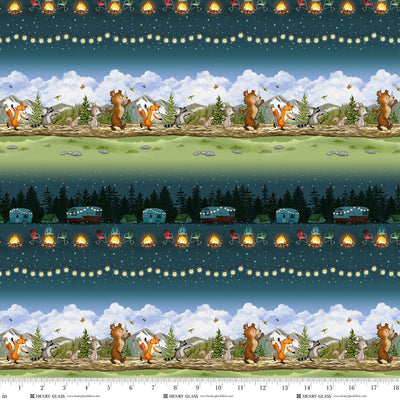 Henry Glass Happy Campers Stripe Dark Teal/Green 2737-76 fabric