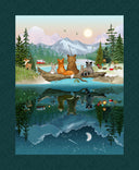 Henry Glass Happy Campers Panel 36" x 44" Dark Teal/Green 2738P-76 fabric