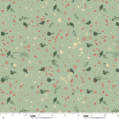 Blank Quilting Maple & Marigolds Tiny Bird with Flowers Lt. Green 4851-60 fabric