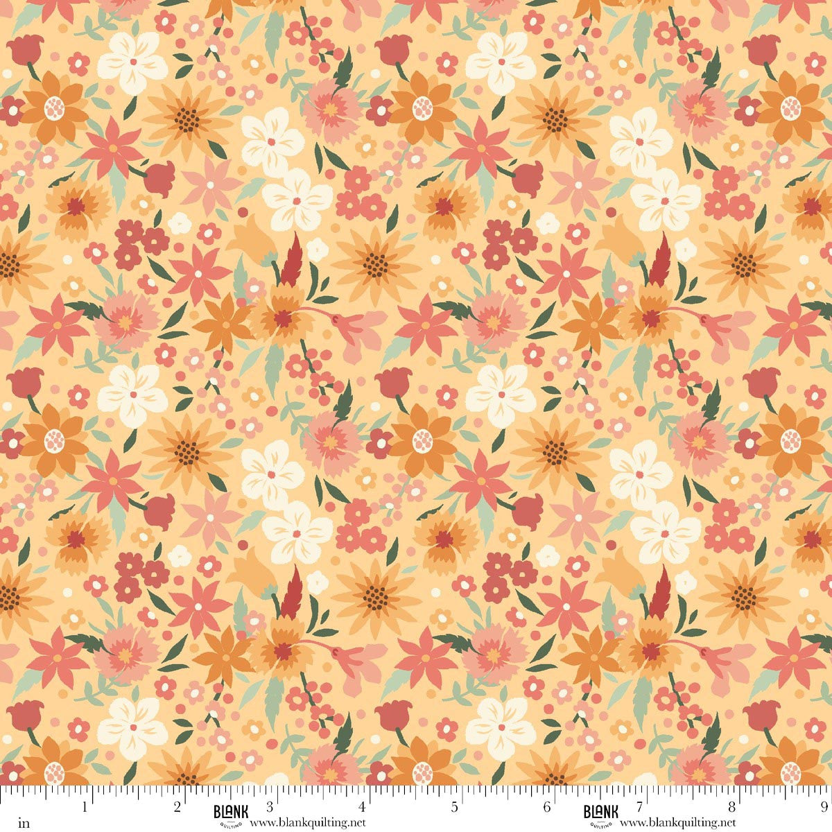 Blank Quilting Maple & Marigolds Flowers Maize 4853-44 fabric