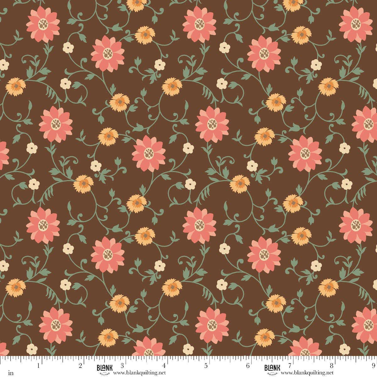 Blank Quilting Maple & Marigolds Scrolly Flower Cocoa 4856-39 fabric