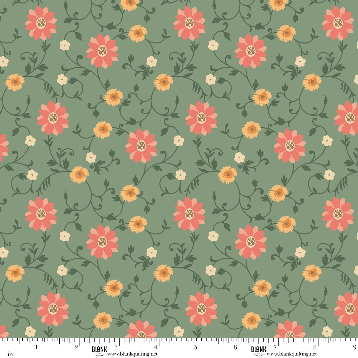 Blank Quilting Maple & Marigolds Scrolly Flower Lt. Green 4856-60 fabric