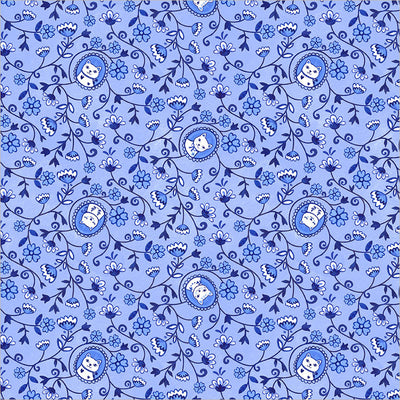 Chateau Meow Purry Portraits Sky quilting cotton by Whistler Studios for Windham Fabrics, 55343-2