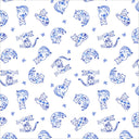 Chateau Meow Purrcelain Cats White/Blue quilting cotton by Whistler Studios for Windham Fabrics, 55344-1