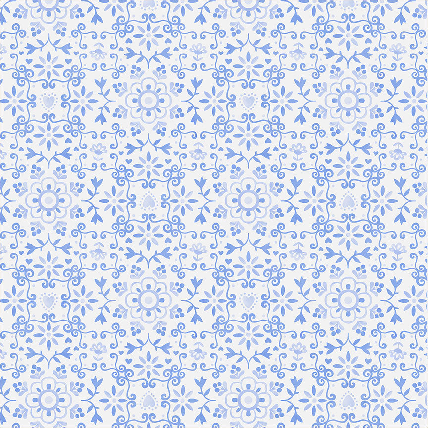 Chateau Meow Azulejo White/Blue quilting cotton by Whistler Studios for Windham Fabrics, 55345-1
