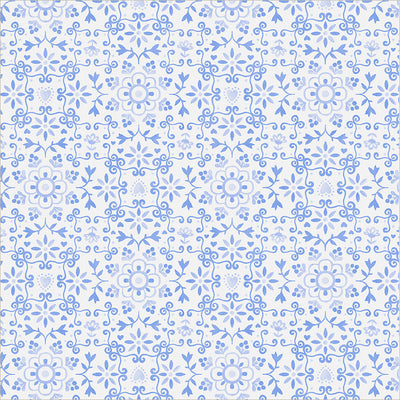 Chateau Meow Azulejo White/Blue quilting cotton by Whistler Studios for Windham Fabrics, 55345-1