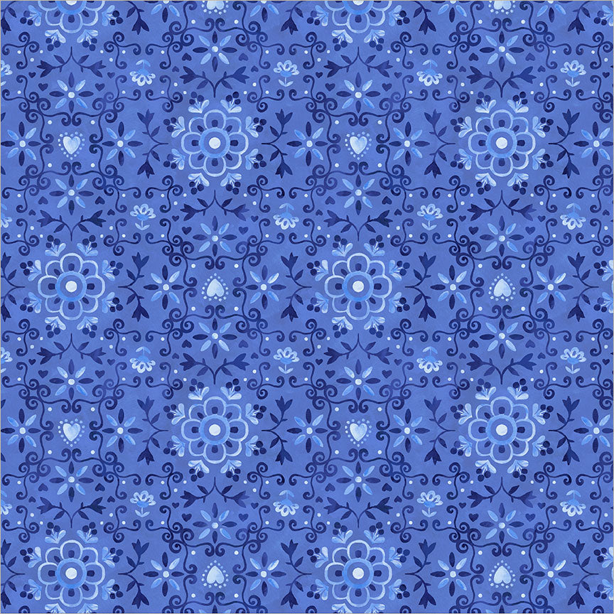 Chateau Meow Azulejo Cobalt quilting cotton by Whistler Studios for Windham Fabrics, 55345-4