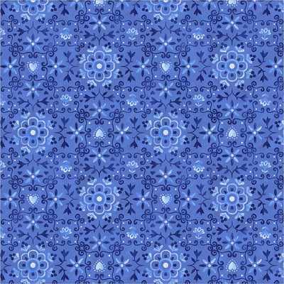 Chateau Meow Azulejo Cobalt quilting cotton by Whistler Studios for Windham Fabrics, 55345-4
