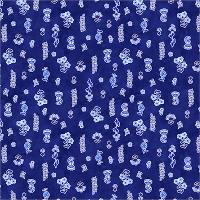 Chateau Meow Painted Florals Royal quilting cotton by Whistler Studios for Windham Fabrics, 55346-3