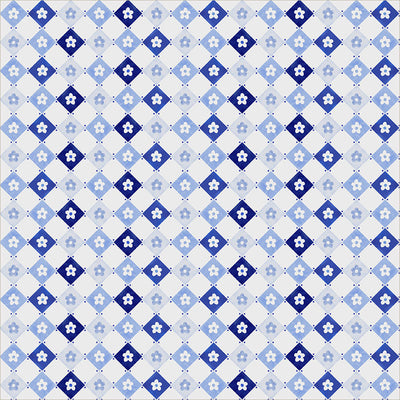 Chateau Meow Daisy Diamonds White/Blue quilting cotton by Whistler Studios for Windham Fabrics, 55348-1