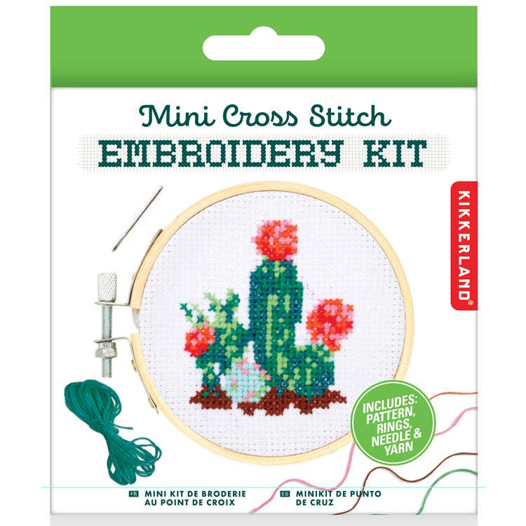 Kikkerland Mini Cross Stitch Kit – Cactus, Beginner Friendly