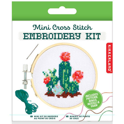Kikkerland Mini Cross Stitch Kit – Cactus, Beginner Friendly