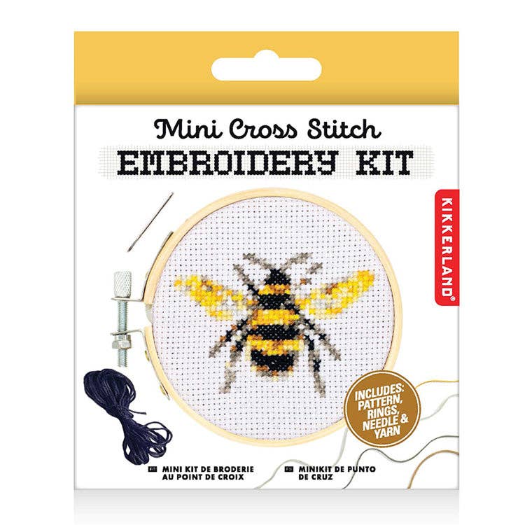 Kikkerland Mini Cross Stitch Kit – Bee, Beginner Friendly