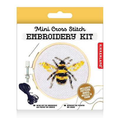 Kikkerland Mini Cross Stitch Kit – Bee, Beginner Friendly