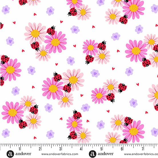 Andover Little Ladies Petal Parade White quilting cotton fabric