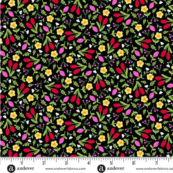 Andover Little Ladies Giggle Garden Ink quilting cotton fabric
