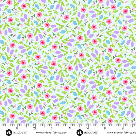 Andover Little Ladies Giggle Garden Sky quilting cotton fabric