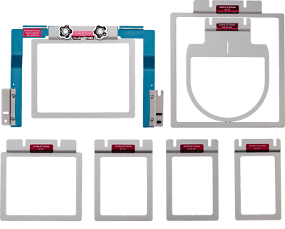 Brother 7pc EZ Frames Combo Pack for Muti-Needle Machines - Includes (1) 2” x 4”, (1) 2.5” x 4”, (1) 3” x 4”, (1) 5” x 4”, (1) 7” x 5”, and (1) 8” x 8” Hoops, and Cap Back/Radius Frame SAEZ7MN - Store Only