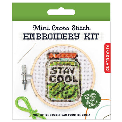 Kikkerland Pickle Jar Mini Cross Stitch Embroidery Kit