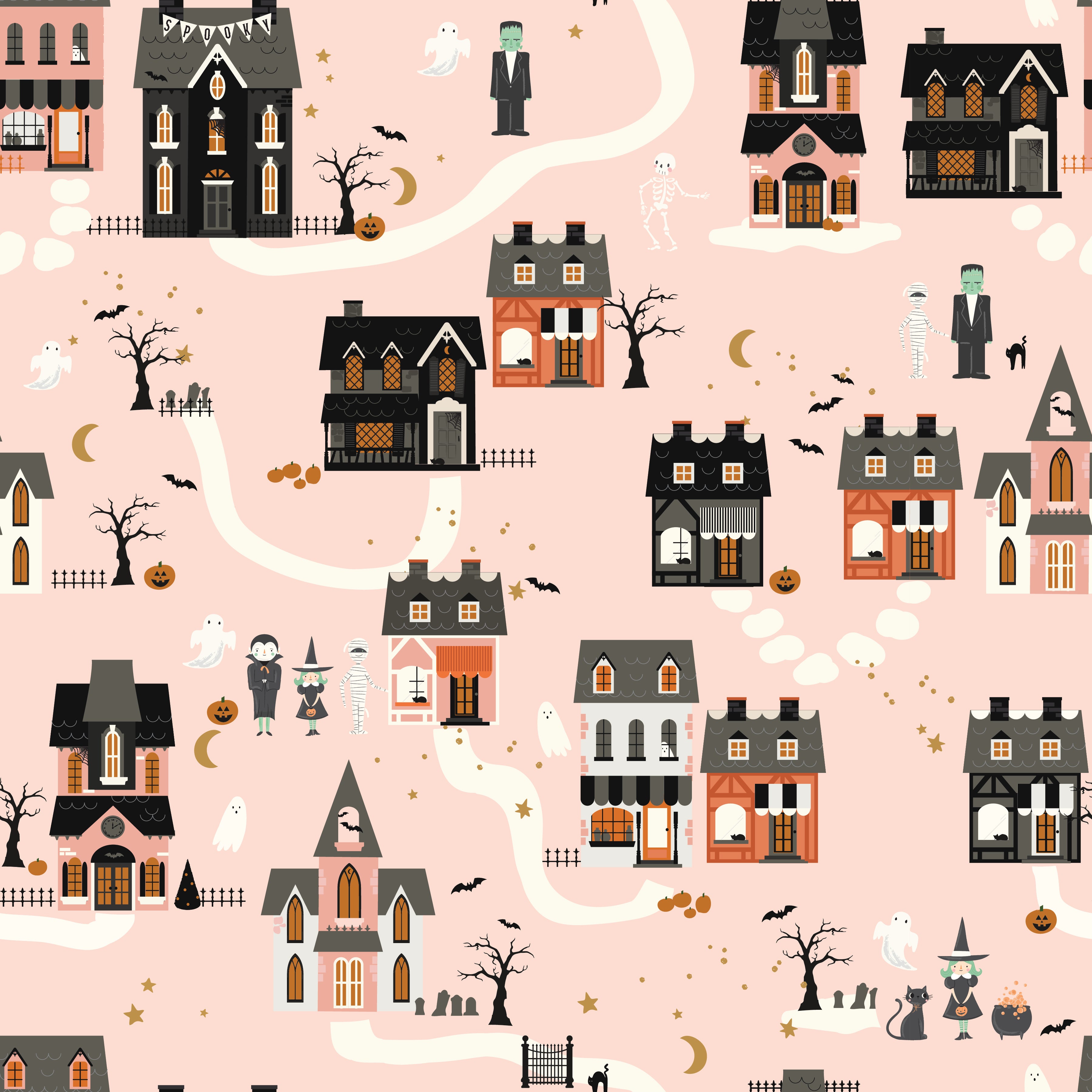 Riley Blake Frank and Friends Houses Pink C17471-PINK