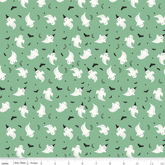 Riley Blake Frank and Friends Ghosts Green C17475-GREEN with ruler