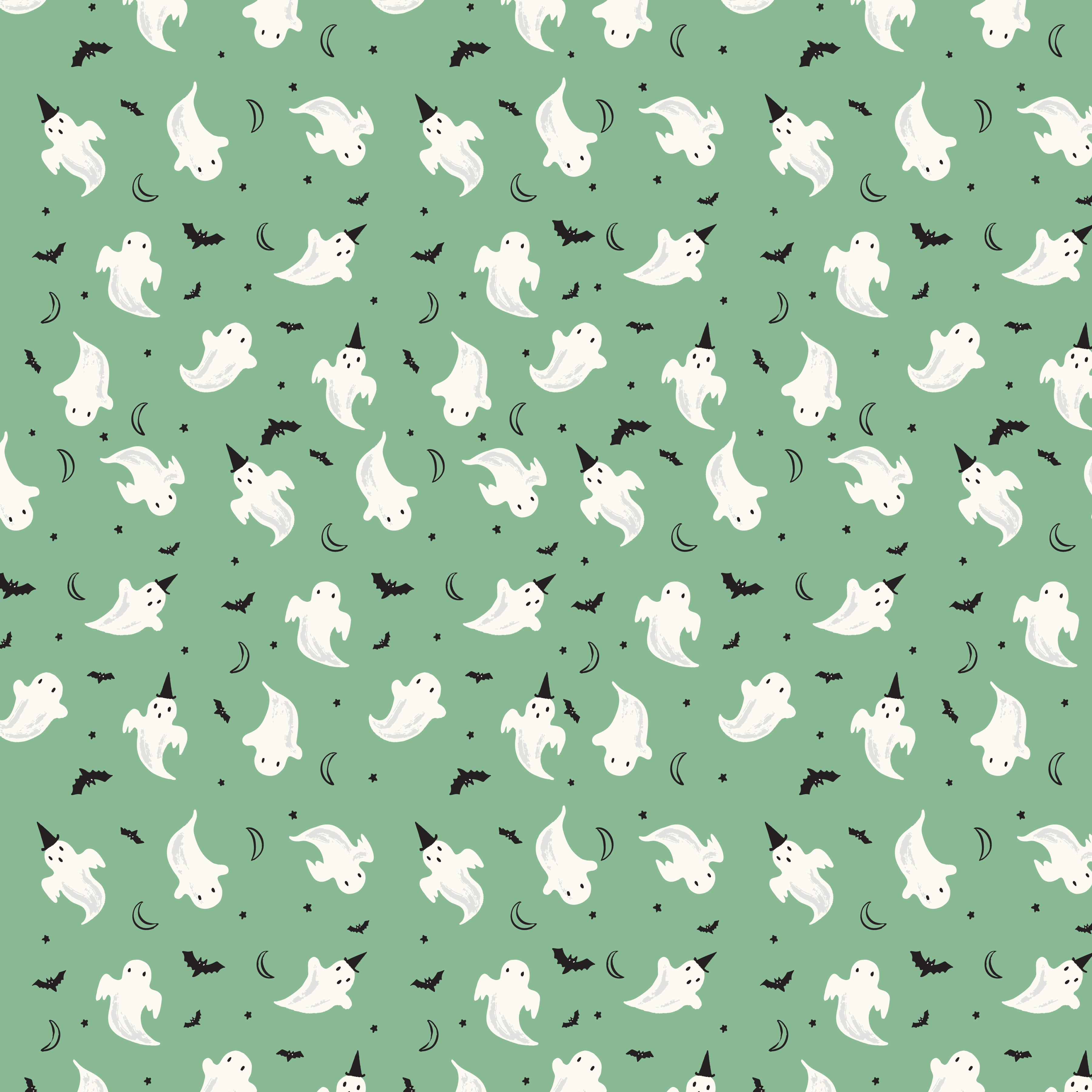 Riley Blake Frank and Friends Ghosts Green C17475-GREEN