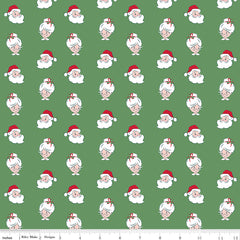 Riley Blake Claus & Co. Santa Heads Green C17744-GREEN with ruler