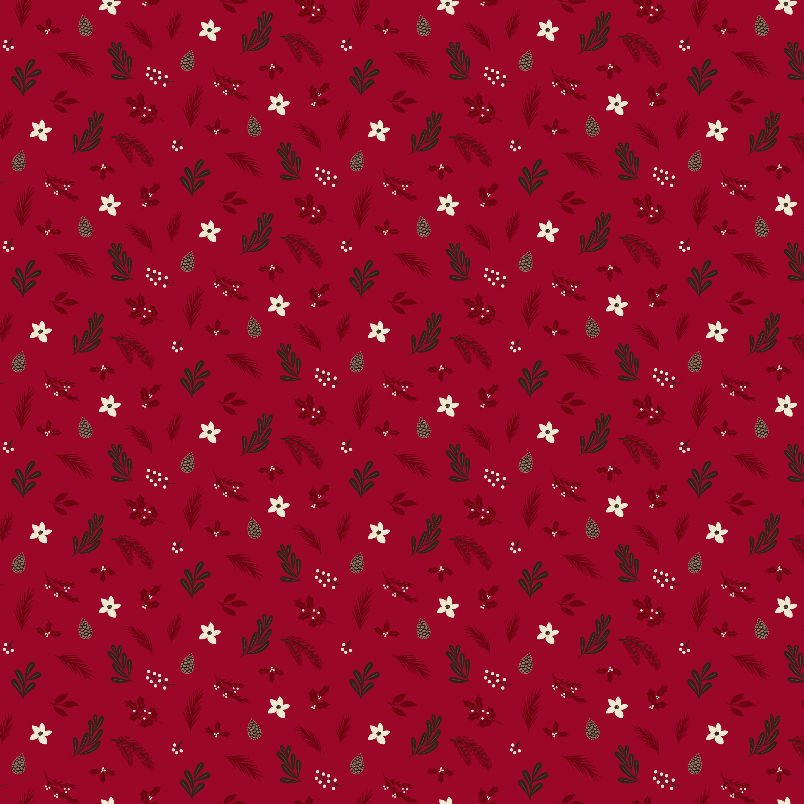 Riley Blake Christmas Time Foliage Red