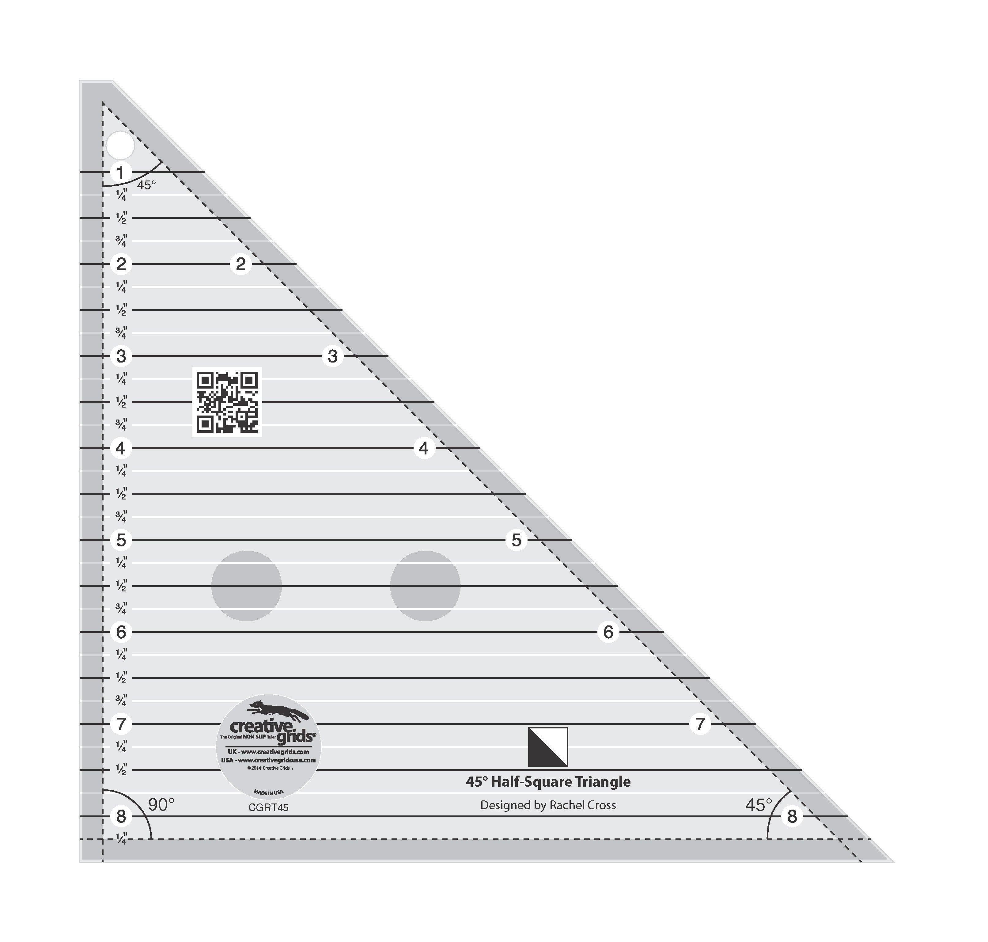 Creative Grids 45 Degree Half-Square Triangle Quilt Ruler – 8-1/2 in